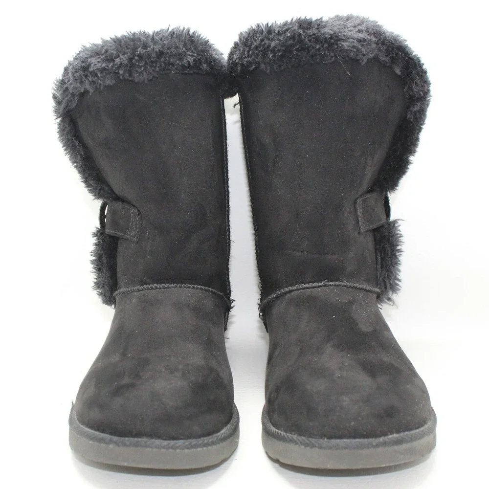 Makalu Gabrielle Womens Black Faux Fur Lined Mid Calf Buckle Boots Size 7M‎